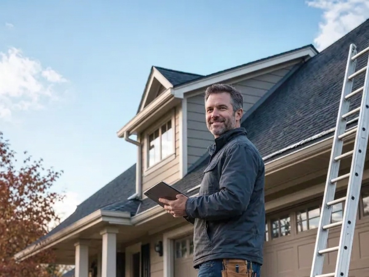 Roofing professional at work
