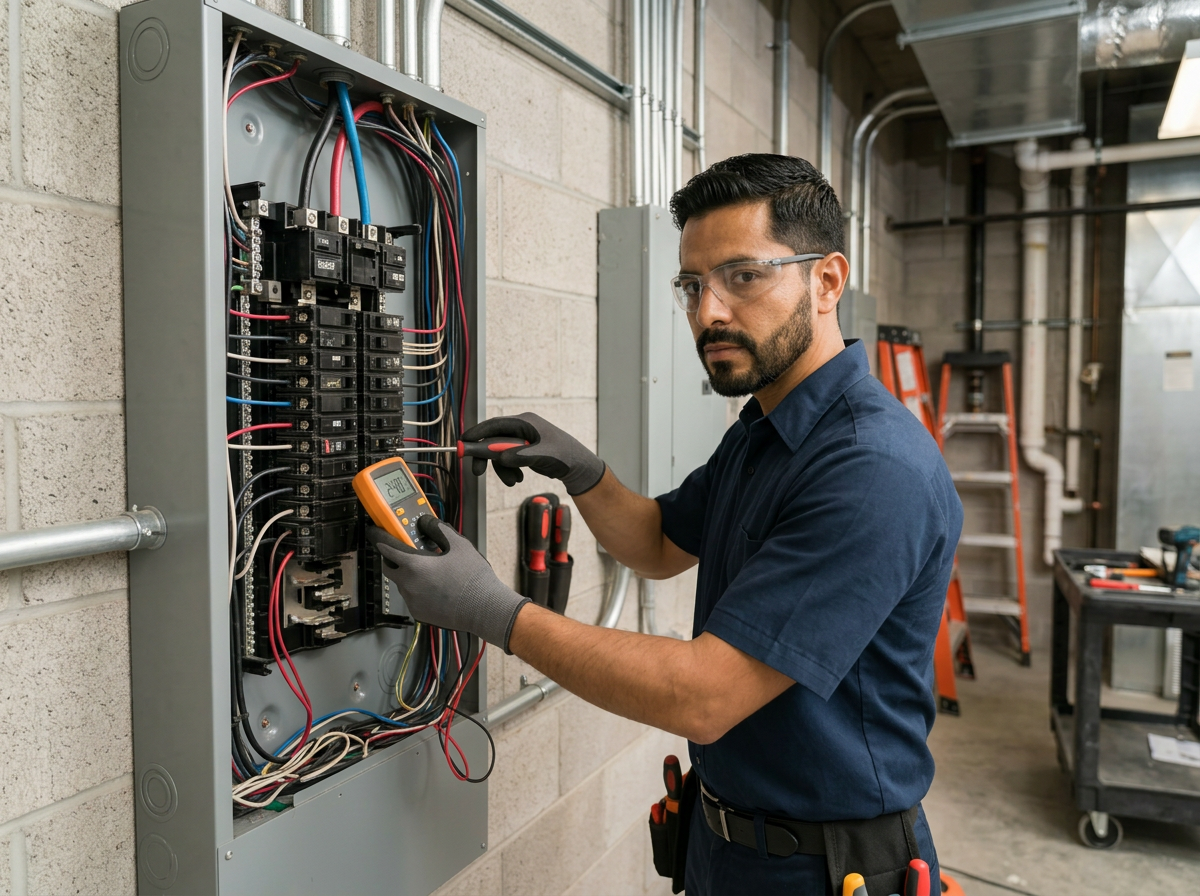 Electrical professional at work